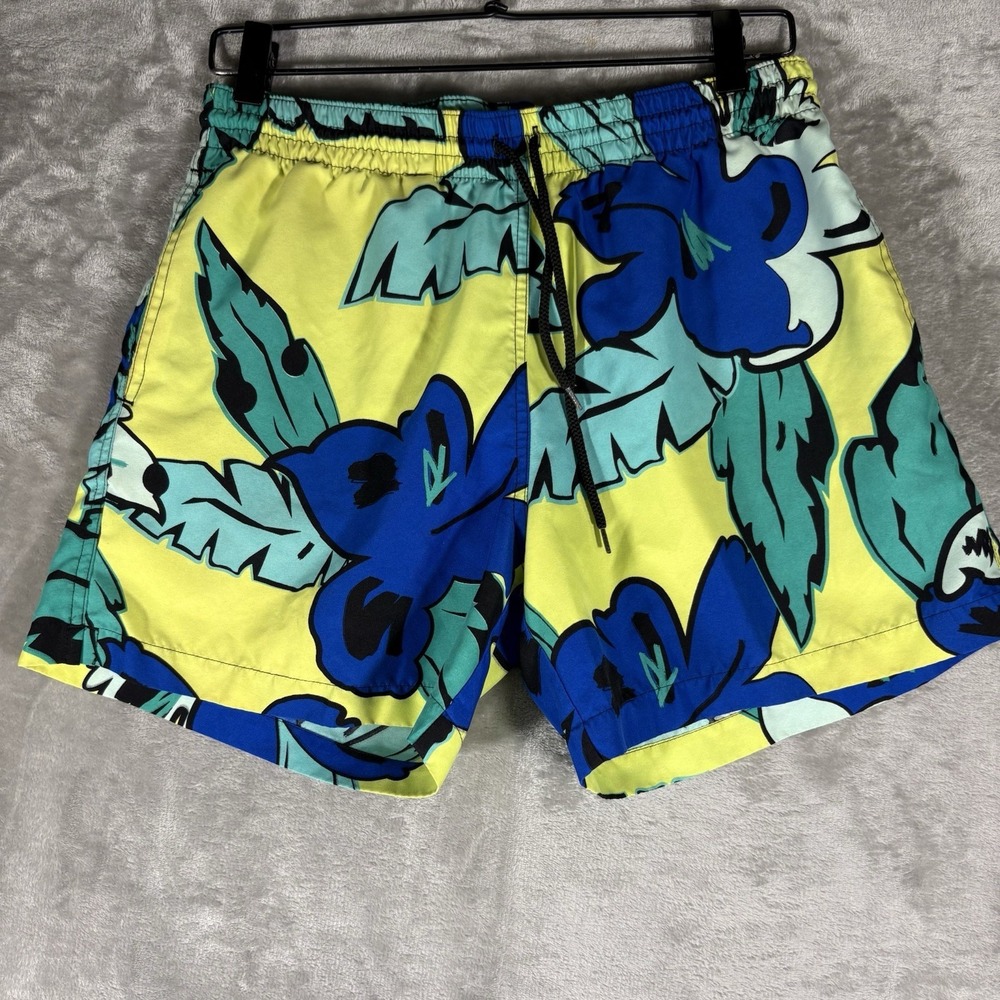 Chubbies Swim Trunks Mens Medium Yellow 4.5" Palm Print Quick Dry Surfer Beach
